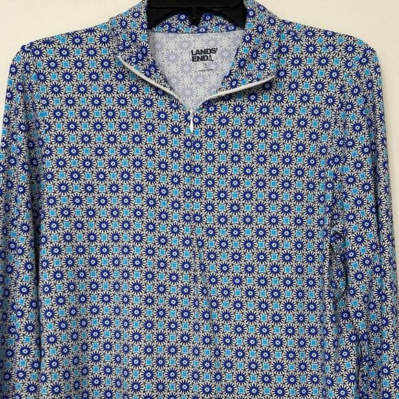 Land’s End Blue Geometric Print 1/4 Zip  Swim Shirt Rashguard UPF 50 Small - Picture 4 of 11
